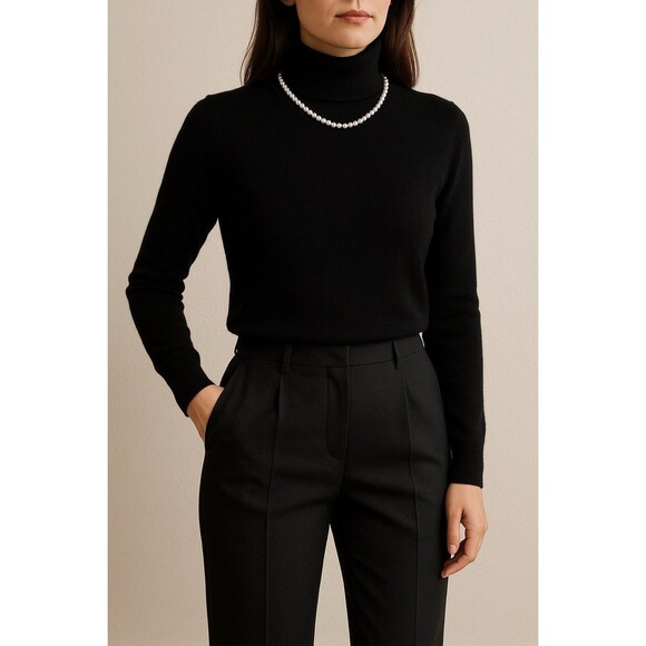 Alex Marie Sweater Womens Large Black Cashmere Tight Knit Turtleneck Pullover - Picture 2 of 11